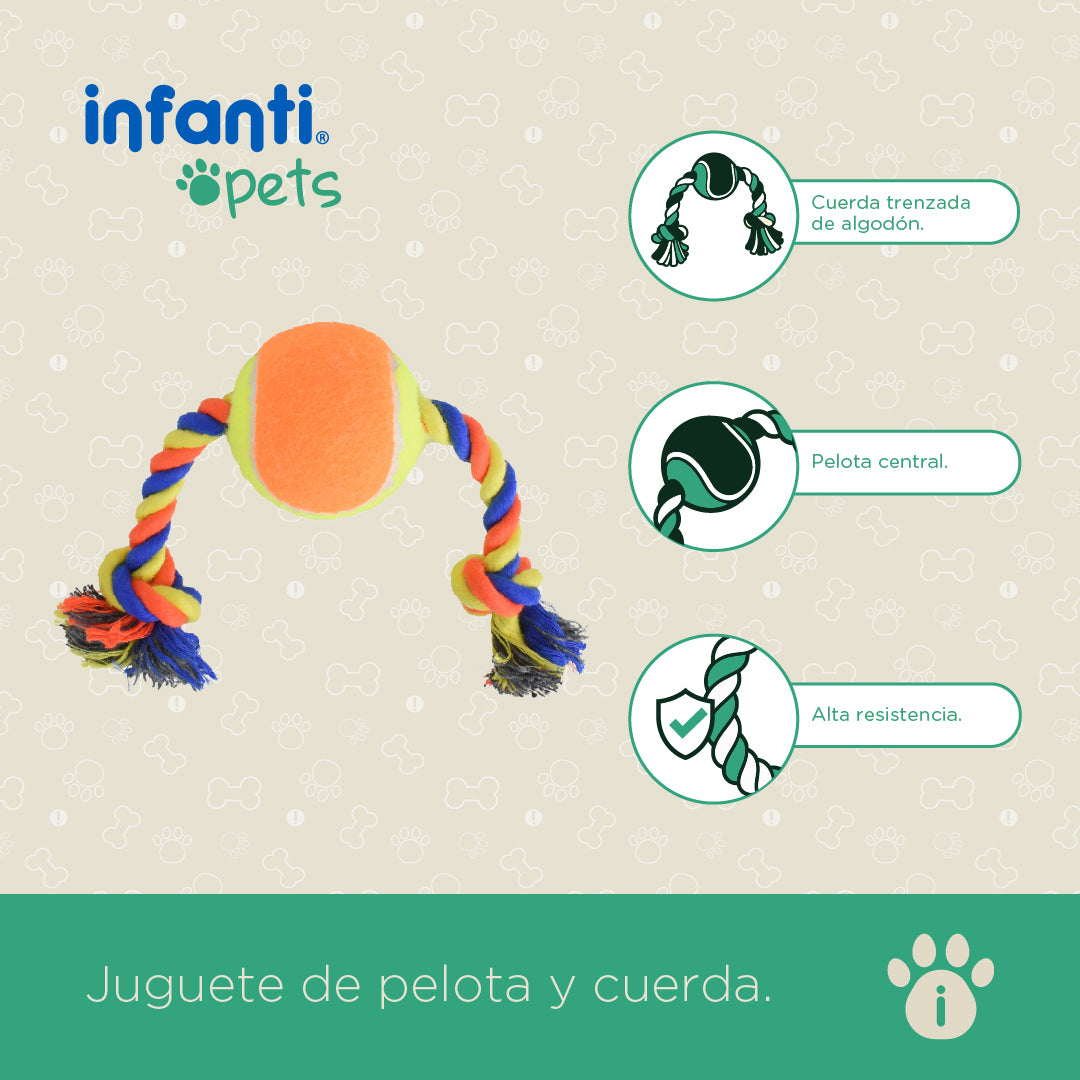 Juguete Para Perros Jaladera De Cuerda Con Pelota Trenzada