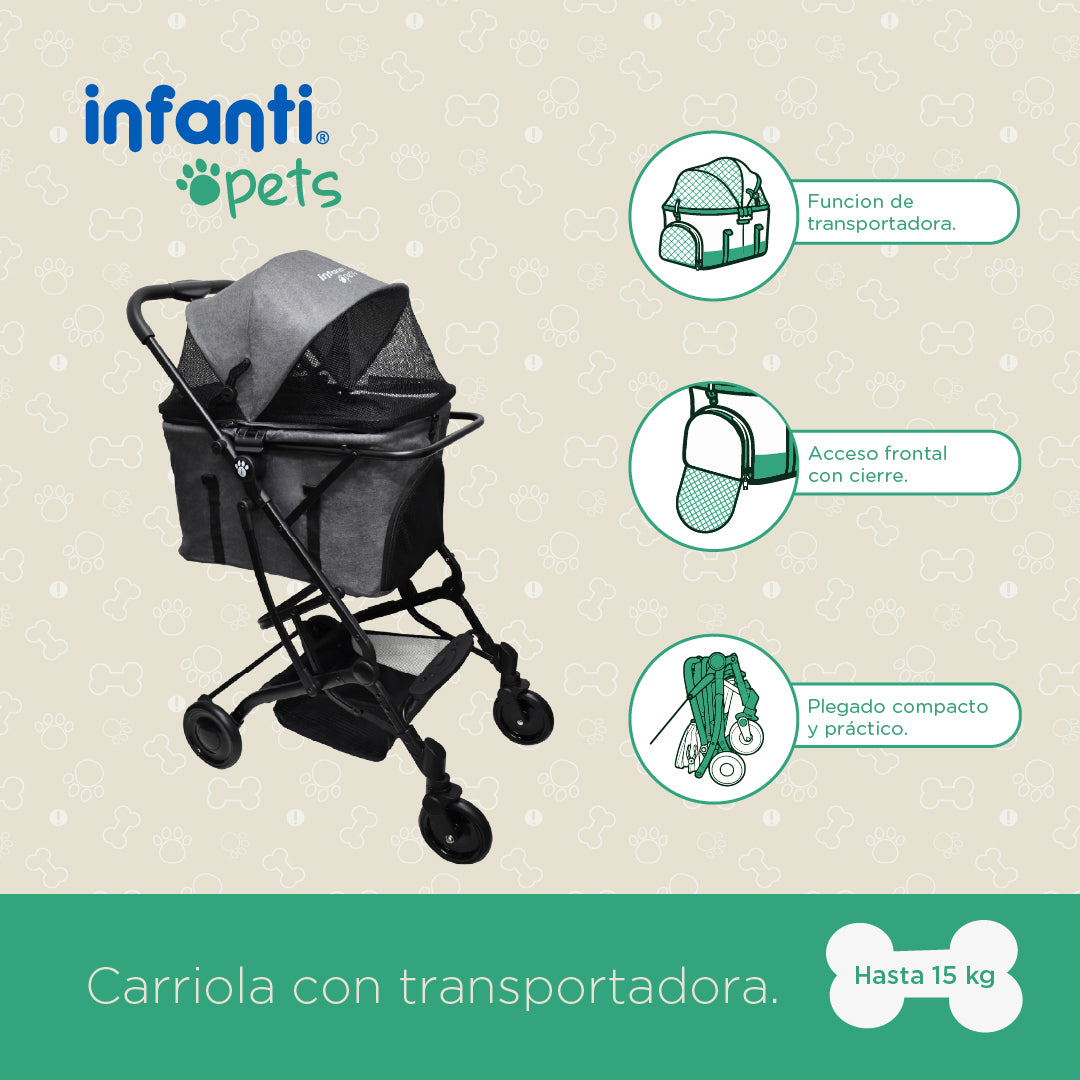 Carriola Compacta Mascotas Perros Gatos Con Ventilación