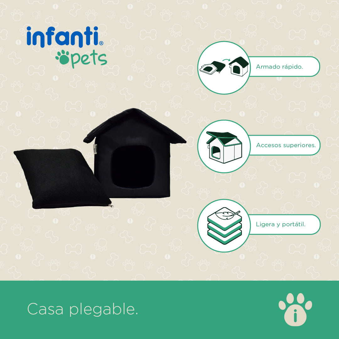 Casa Plegable Color Negro Para Mascotas Chica Ligera Y Portátil