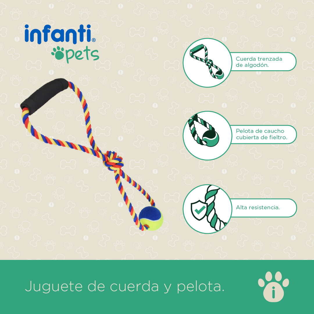 Juguete Para Perros Jaladera De Cuerda Con Pelota Trenzada