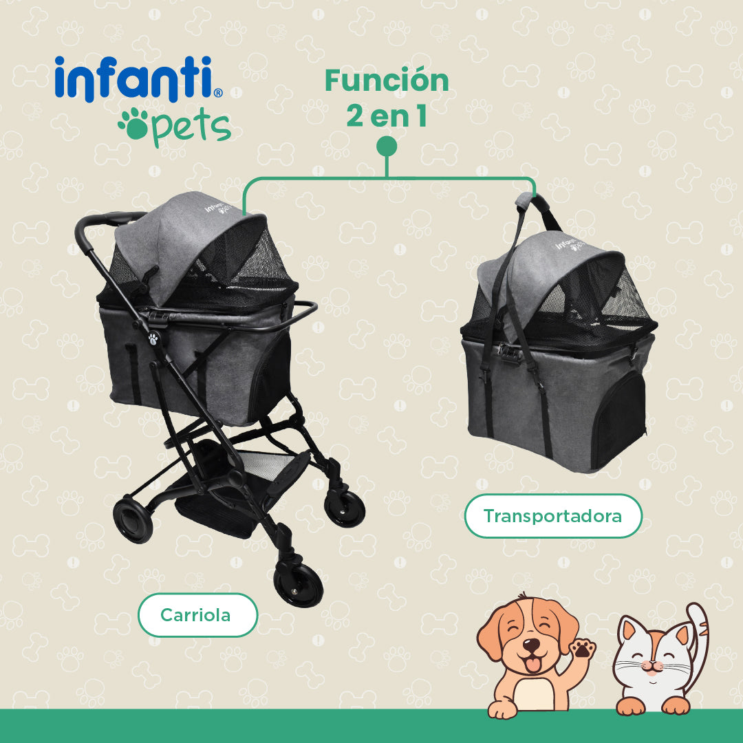 Carriola Compacta Mascotas Perros Gatos Con Ventilación