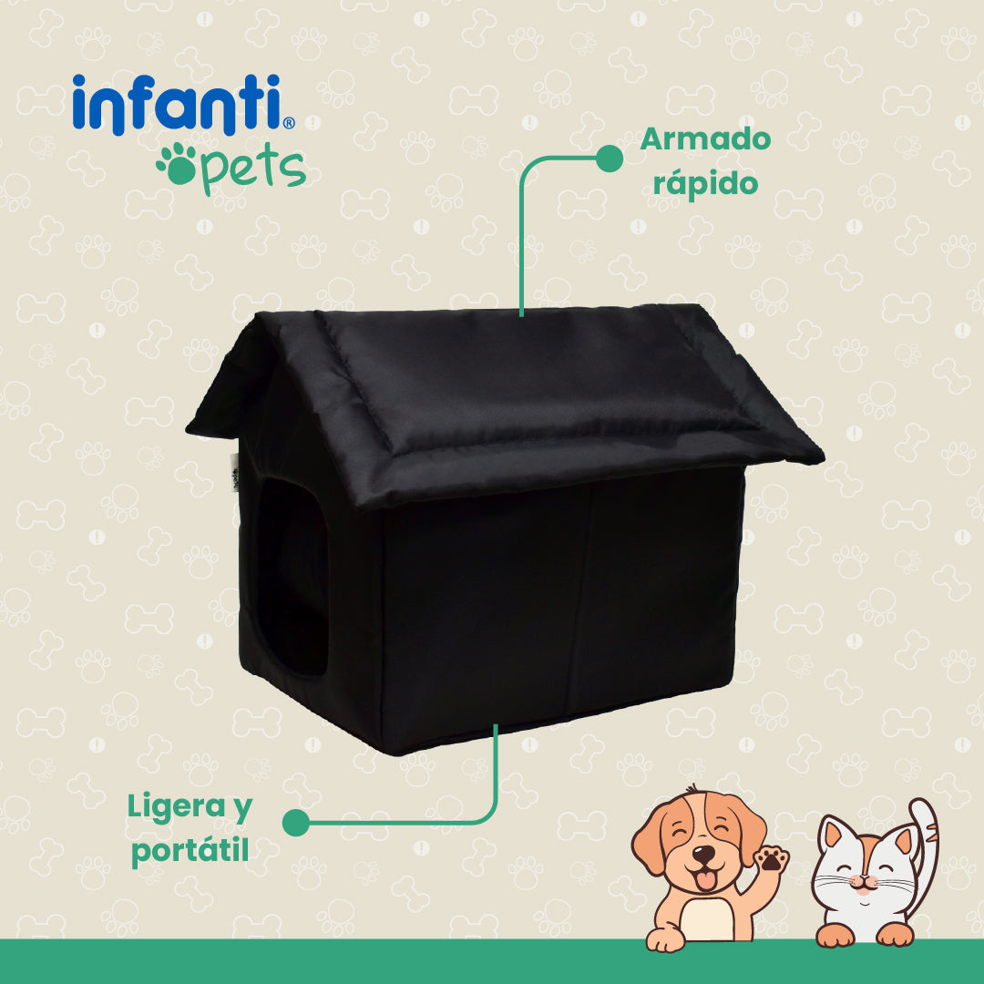 Casa Plegable Color Negro Para Mascotas Chica Ligera Y Portátil