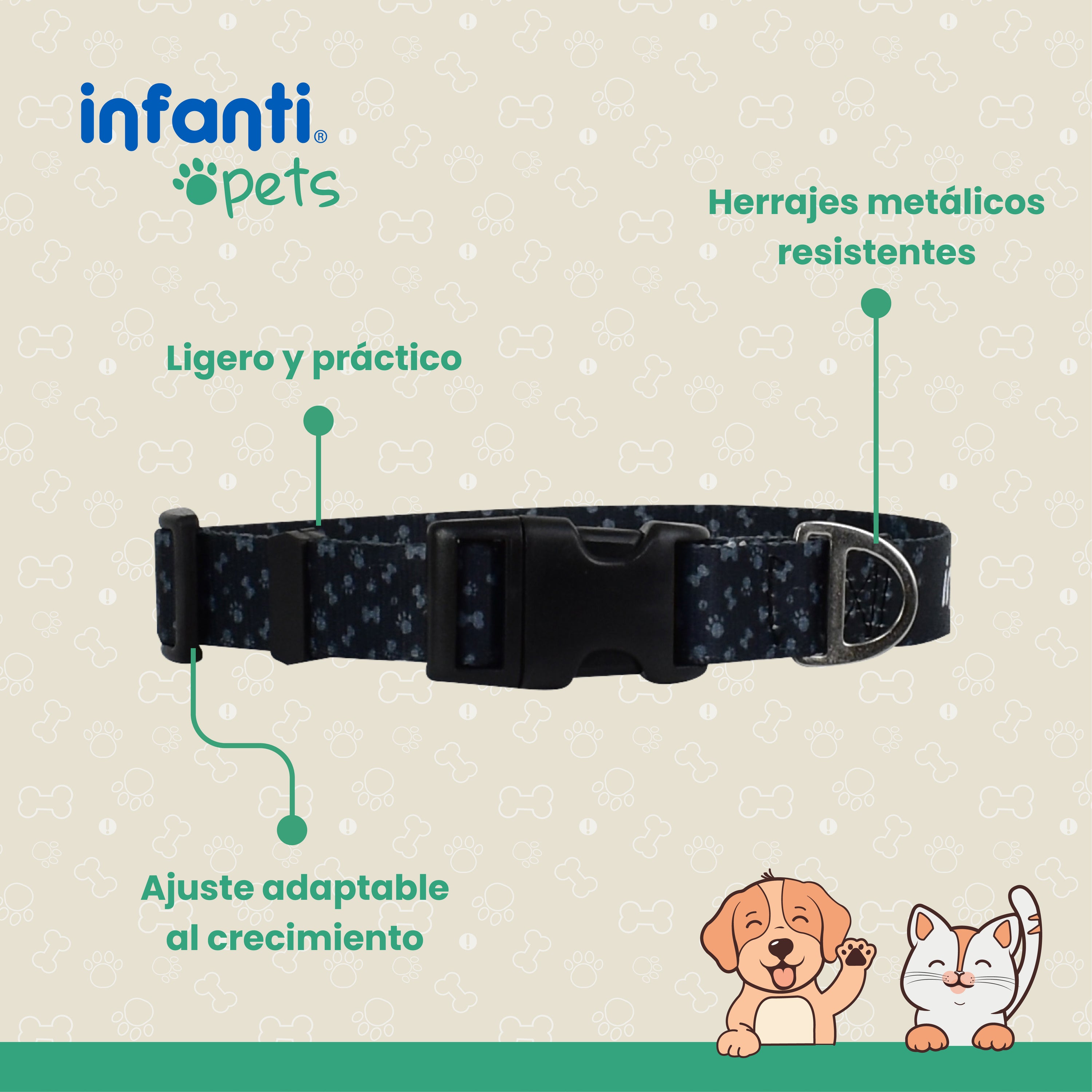 Collar Para Mascotas Metal Mediano Ligero Ajustable