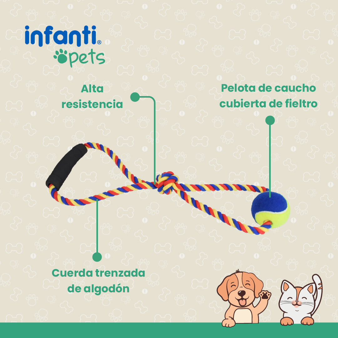 Juguete Para Perros Jaladera De Cuerda Con Pelota Trenzada