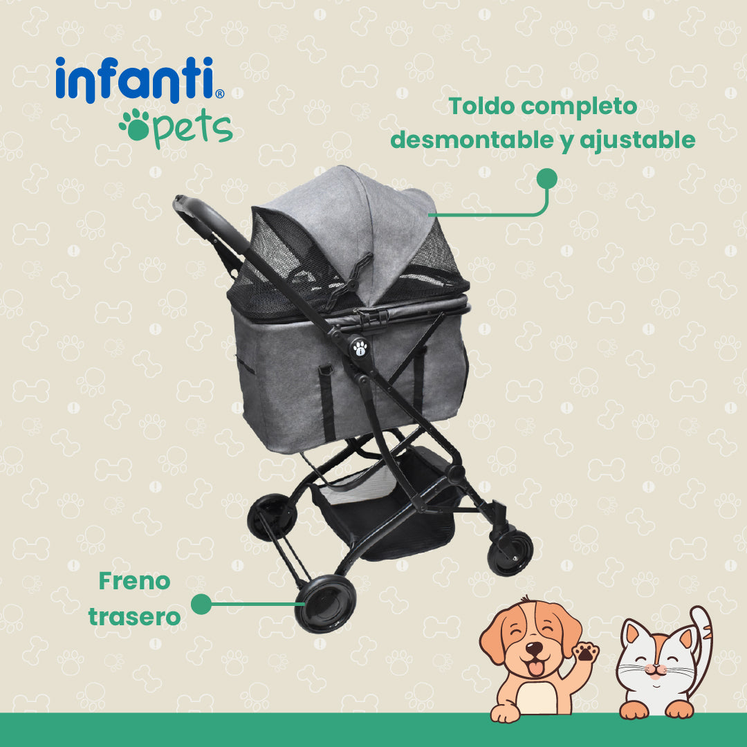 Carriola Compacta Mascotas Perros Gatos Con Ventilación