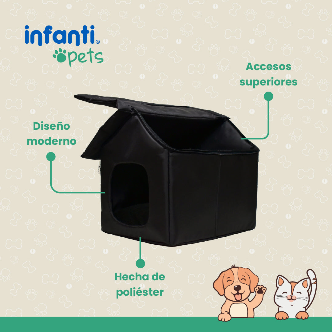 Casa Plegable Color Negro Para Mascotas Chica Ligera Y Portátil