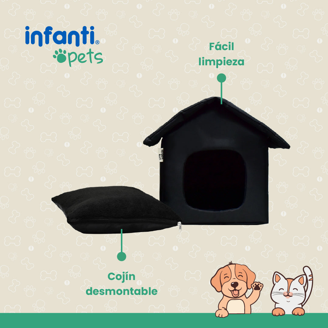 Casa Plegable Color Negro Para Mascotas Chica Ligera Y Portátil