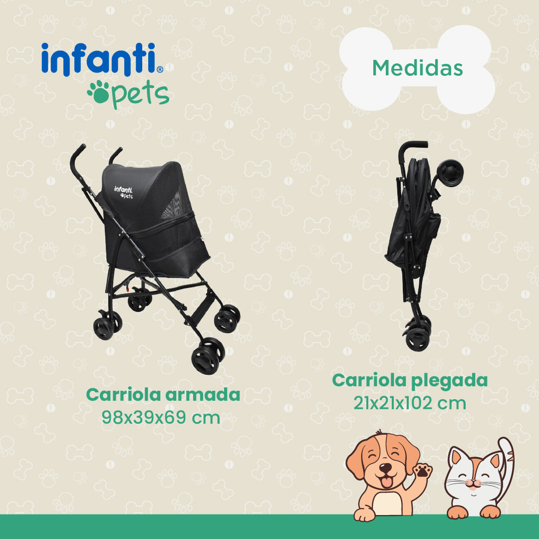 Carriola Plegable Mascotas Perros Gatos Con Ventilación