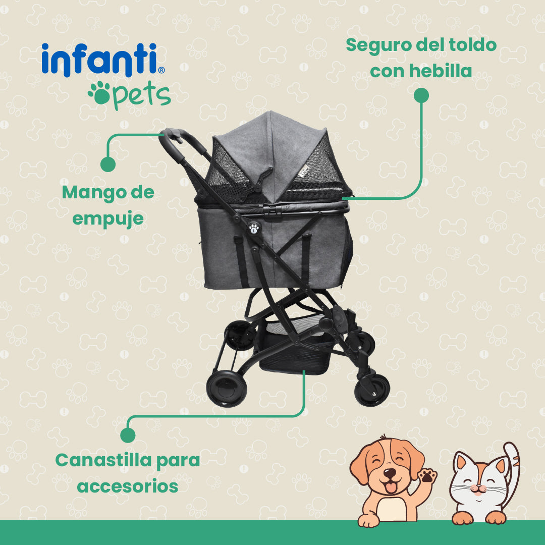 Carriola Compacta Mascotas Perros Gatos Con Ventilación