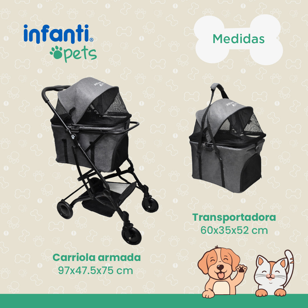Carriola Compacta Mascotas Perros Gatos Con Ventilación