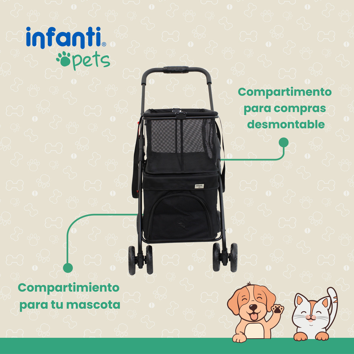Carriola Transportadora 2 En 1 Para Mascotas Con Ventilación