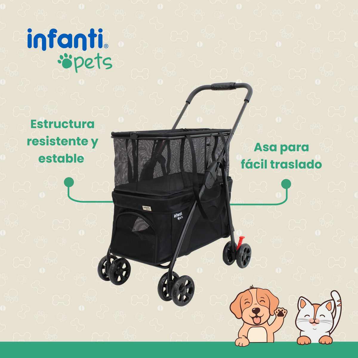 Carriola Transportadora 2 En 1 Para Mascotas Con Ventilación
