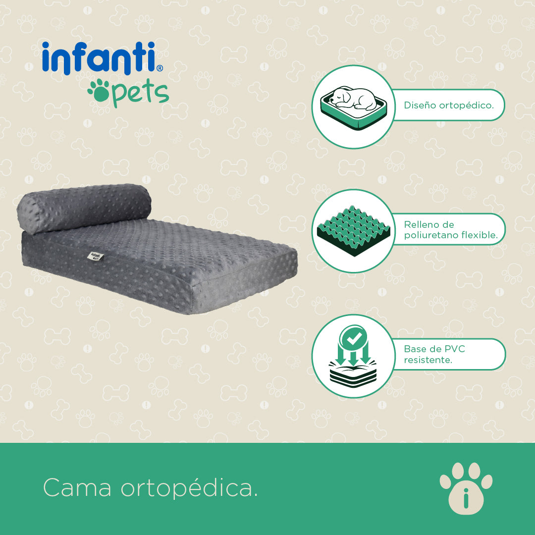 Cama Ortopedica Gris Para Mascotas Antideslizante Con Cierre