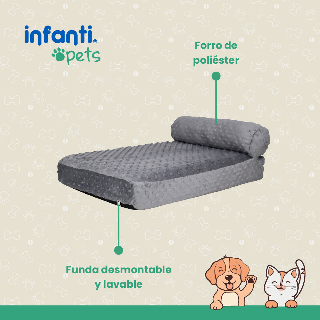 Cama Ortopedica Gris Para Mascotas Antideslizante Con Cierre