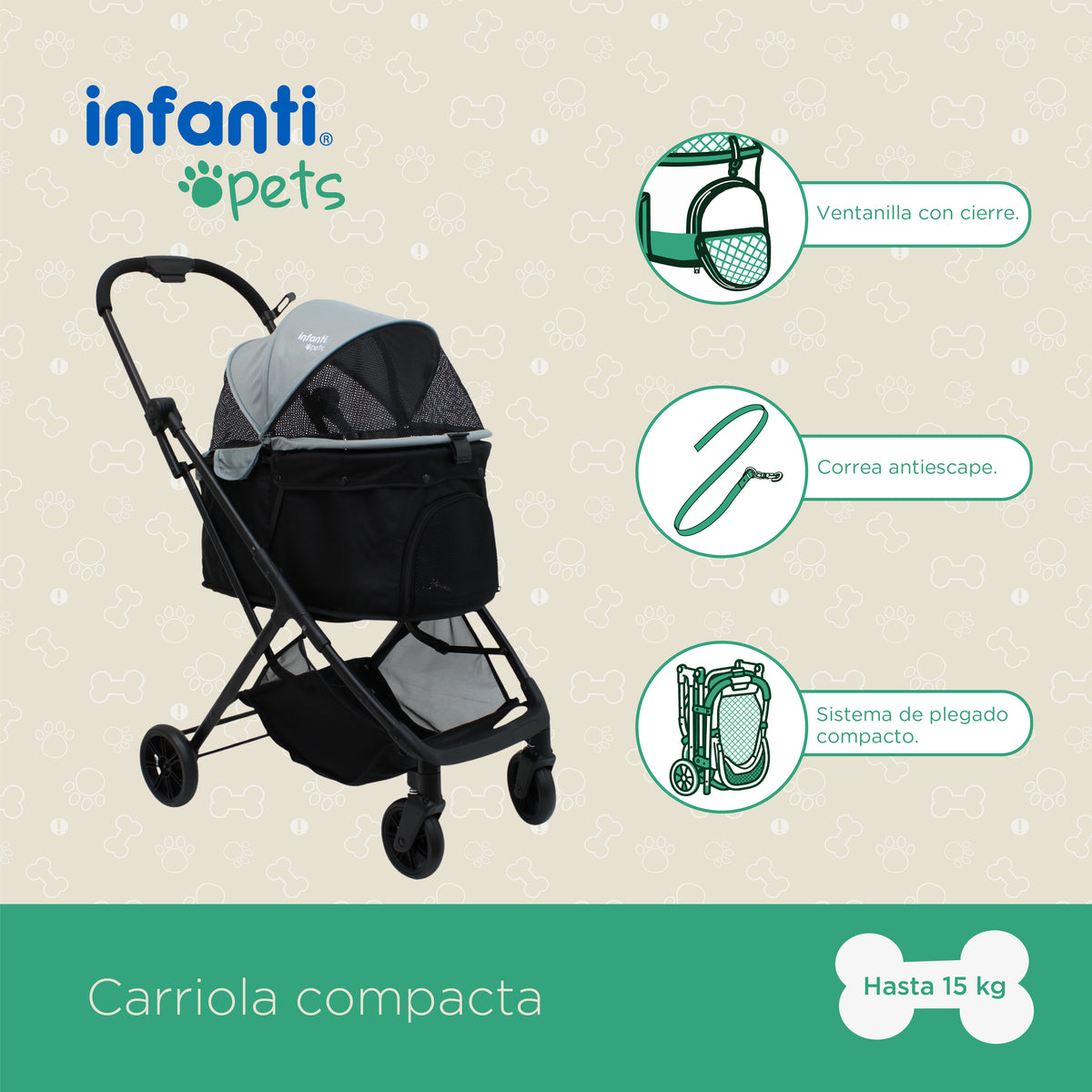 Carriola Transportadora Plegable Para Mascotas Y Ventilación