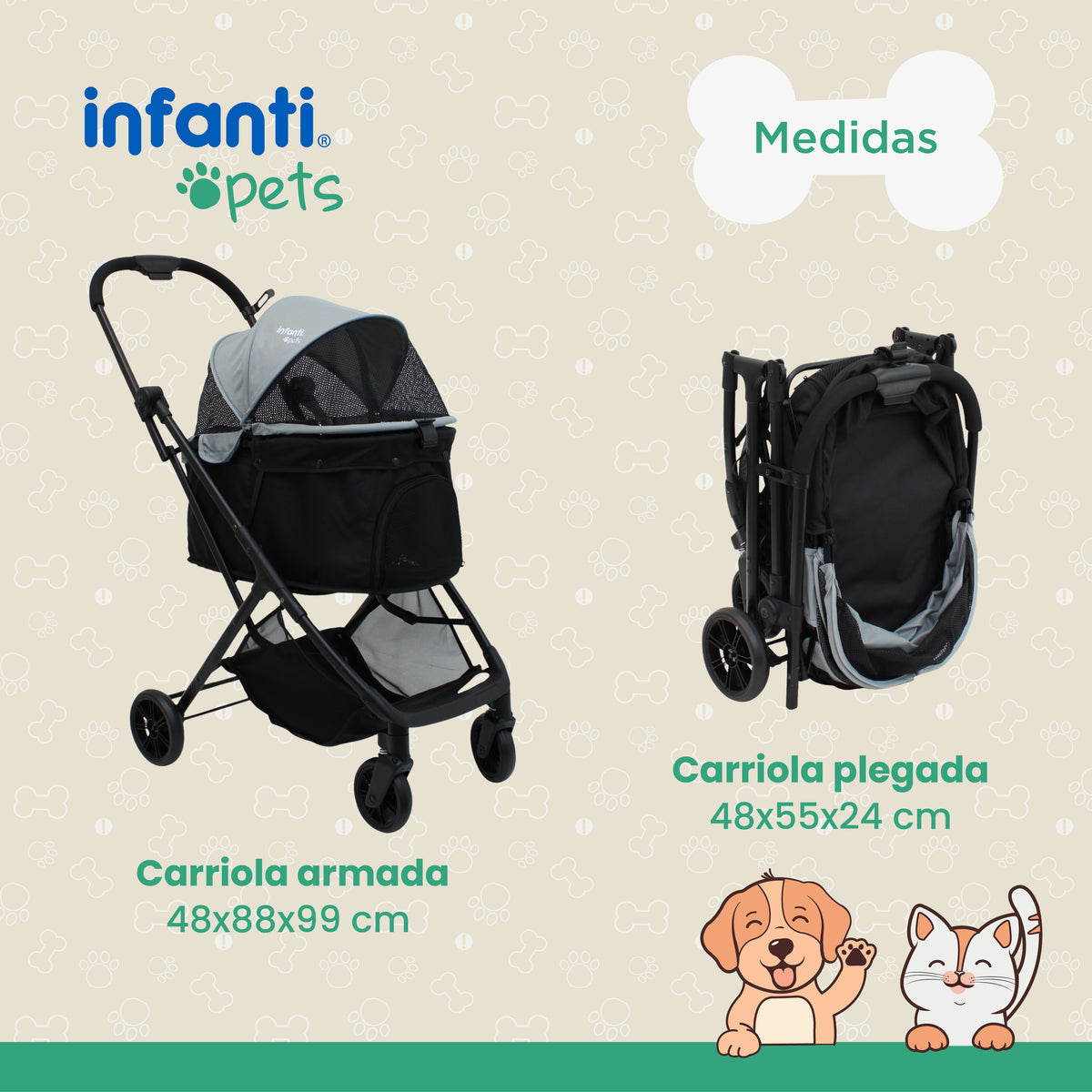 Carriola Transportadora Plegable Para Mascotas Y Ventilación