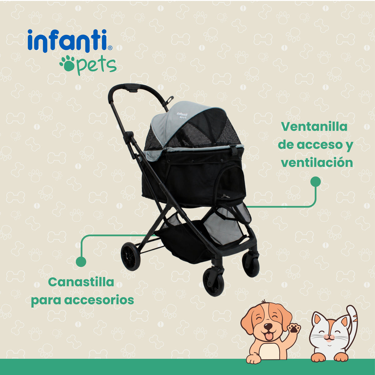 Carriola Transportadora Plegable Para Mascotas Y Ventilación
